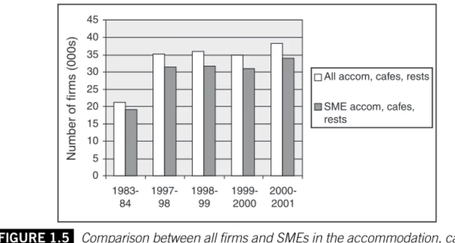 FIGURE 1.5 Comparison between all firms and SMEs in the accommodation, cafes and restaurants sector in Australia 1984 – 2000/1.