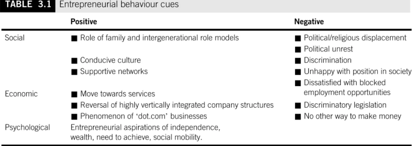 TABLE 3.1 Entrepreneurial behaviour cues