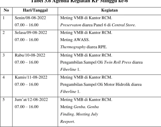 Tabel 3.6 Agenda Kegiatan KP Minggu ke-6 