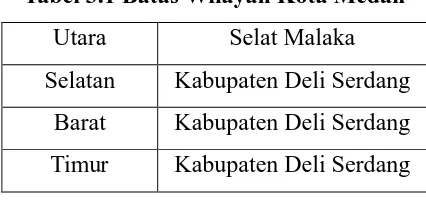 Tabel 3.1 Batas Wilayah Kota Medan 
