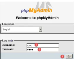 Gambar 7. Masuk ke phpmyadmin, isikan username dan password root