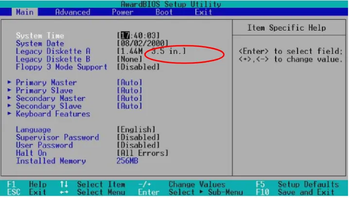 Gambar 33. Pengenalan Floppy Disk pada BIOS