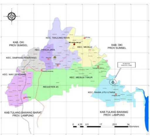 Gambar 1. Peta Administrasi Kabupaten Mesuji Provinsi Lampung 