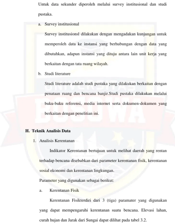 Tabel 3.3 Parameter Kerentanan Fisik 