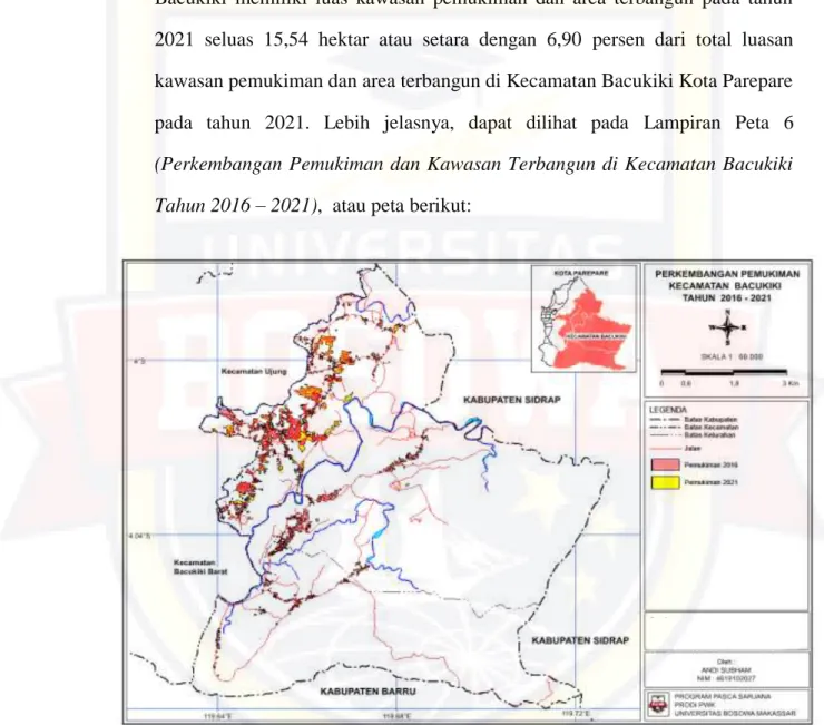 Gambar 12. Peta Perkembangan Pemukiman dan Area Terbangun  di Kecamatan Bacukiki  Tahun    2016 – 2021   