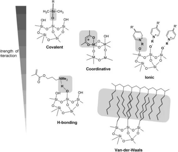 Table 1.1 Different possibilities of composition and structure of hybrid materials.