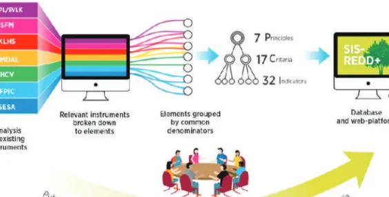 Figure 5-1 shows the two-simultaneous processes which are: 1)  public consultation on how the relevant existing instrument of  forestry and environment in Indonesia translated into PCI; and 2)  SIS database development in form of SIS REDD+ website.