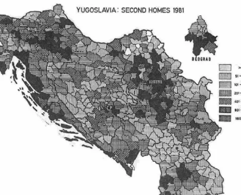 Figure 1. Distribution of second homes (summer and weekend  cottages) in Yugoslavia, 1981 14