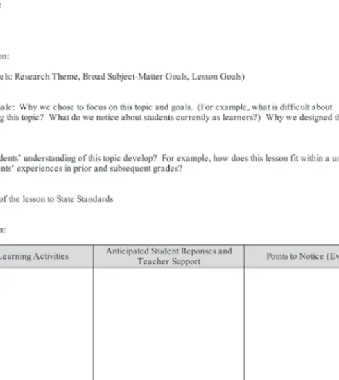 Figure 5.5.  Teaching-Learning Plan for the Research Lesson