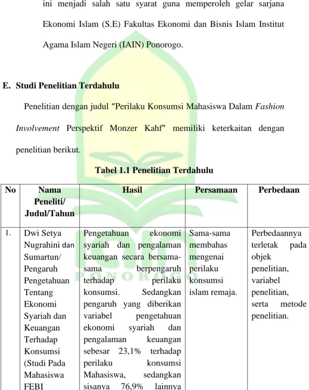 Tabel 1.1 Penelitian Terdahulu  No  Nama 