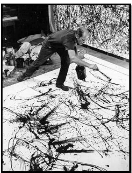 Gambar 7: Pollock Melukis dengan  action painting (Sumber:  www. artpaintingsss.com) 