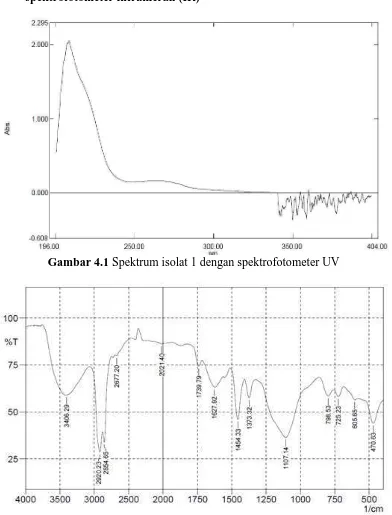 Gambar 4.1 Spektrum isolat 1 dengan spektrofotometer UV 