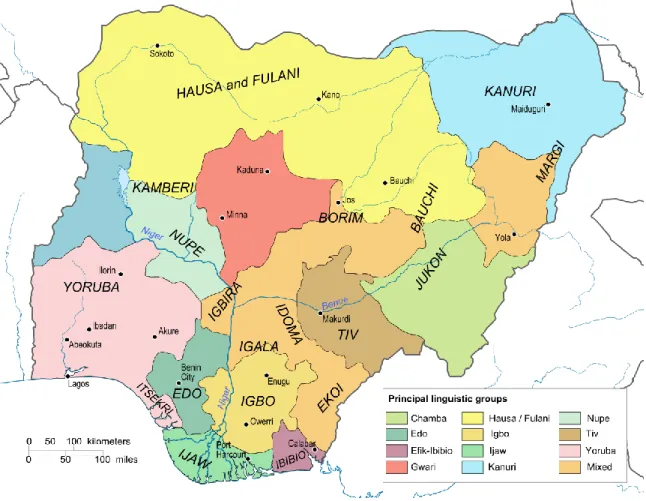 Figure A1.  Map of Nigeria showing Igboland and other major ethnic groups 