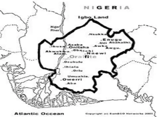Figure A3. Map of Igboland and its position to the Atlantic Ocean