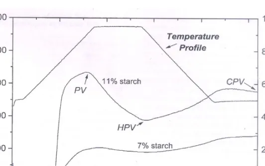 Figure 6. RVA pasting curve of sweet potato starch at 7% and 11% starch concentration (Collado et al.,  1999)