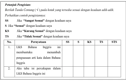 Table 4. The Example of Questionnaire for Evaluating A Task 