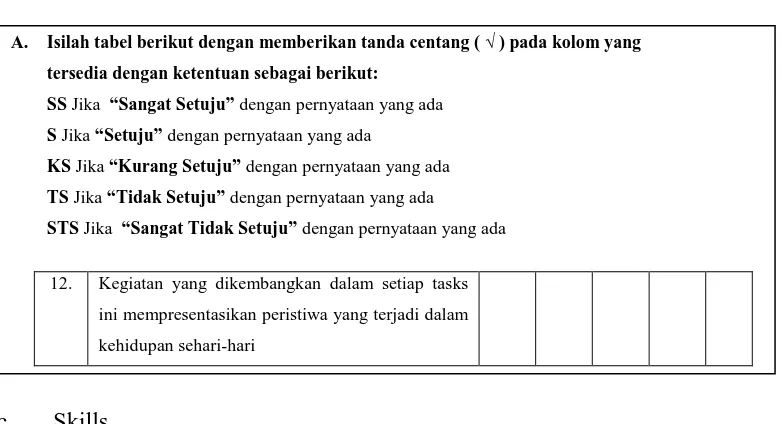 Table 7. The Example of Statements for Questionnaire for Obtaining Information about Skills being Improved in Tasks 