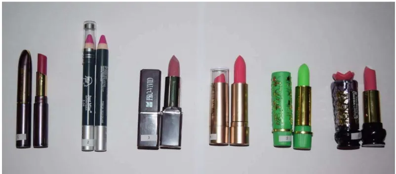 Gambar 1.  Sampel lipstik dengan berbagai merk 