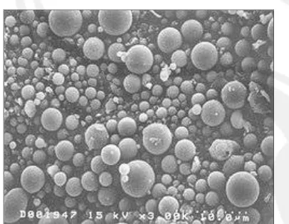 Gambar 3   Electron Microscope (SEM): Fly ash particles at 2,000x magnificationPhotomicrograph dibuat dari  Scanning    