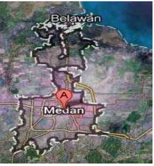 Gambar 1: KOTA MEDAN bila dilihat dari satelite/google map.  (http://maps.google.com/maps?q=kota%20 