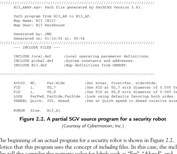 Figure 2.2. A partial SGV source program for a security robot
