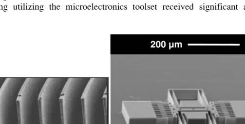 Figure 3.8 shows two sample applications of bulk micromachining utilizing DRIE to produce deep channels and an electrostatic resonator.