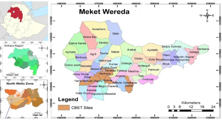 Figure 1. Map of the study area in Ylat Forest, Meket Woreda, North Wello, Amhara, Northeastern Ethiopia 