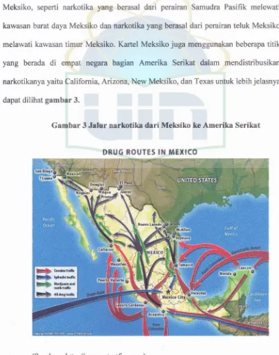 Gambar 3 Jalur narkotika dari Meksiko ke Amerika Serikat
