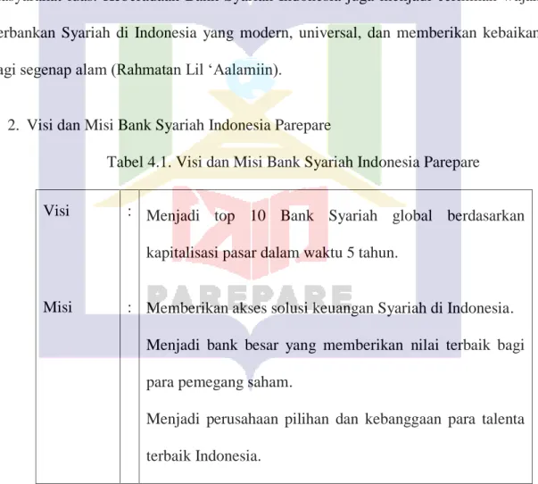 Tabel 4.1. Visi dan Misi Bank Syariah Indonesia Parepare  Visi 