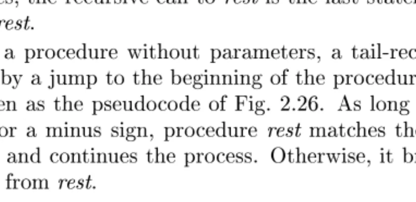 Figure 2.26: Eliminating tail recursion in the procedure rest of Fig. 2.25.