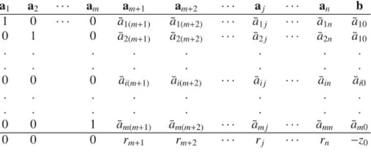 Fig. 3.2 Canonical simplex tableau