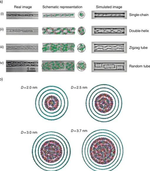 Figure 2.6  (A) Packing arrangement of [Me 3 NC 2 H 4 OH][ZnCl 3 ] inside SWNTs of different nanotube  diameters
