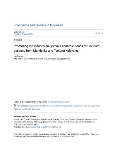 Promoting The Indonesian Special Economic Zones For Tourism