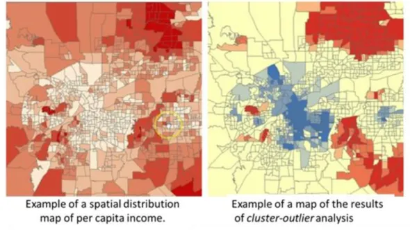 Figure 9. Example of a Map of Spatial Distribution of Income per Capita and Results of Cluster- Cluster-Outlier Analysis 