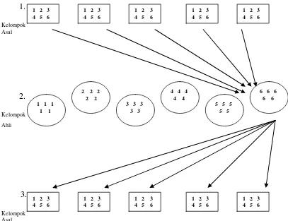 Gambar 2.1. Hubungan kelompok asal dan kelompok ahli dalam jigsaw 