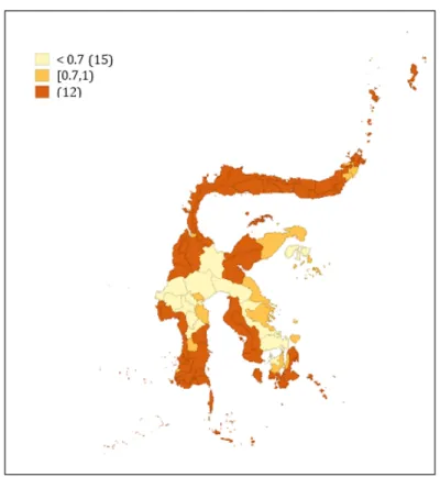 Figure 1. The leprosy prevalence per district in Sulawesi Island in 2017