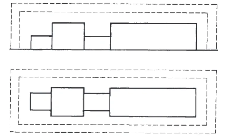 Figure 1. Microphone location diagram for measurement of sound pressure levels of a large machine for calculation of sound power levels by the two-surface method after G M Diehl