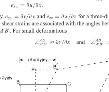 Figure 1.10 shows a small two-dimensional element, ABCD, deformed into A  B  C  D  where the displacements are u and v