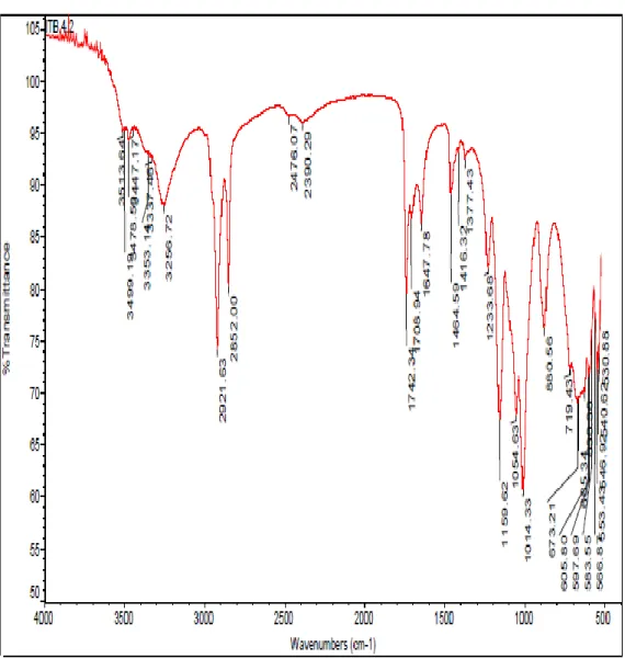 Gambar 10. Spektrum FTIR Senyawa PHB yang di isolasi dari Sel Kering Isolat             Bakteri ITB 4.2 