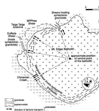 Fig. 1. (A) An outline of the marginal shear (D4 zone of Collins, 1989) within the Mt