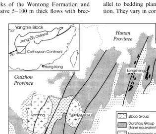 Fig. 1. A simpliﬁed geological map of the Northern Guangxi area, Southern China. Modiﬁed after Dong (1988)