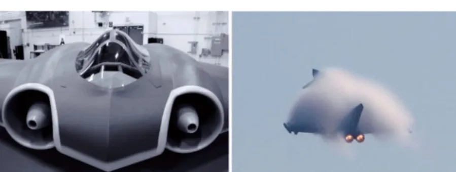 Figure 2.4  (left) Plasma-stealth aircraft and (right) stealth surrounded by  plasma.