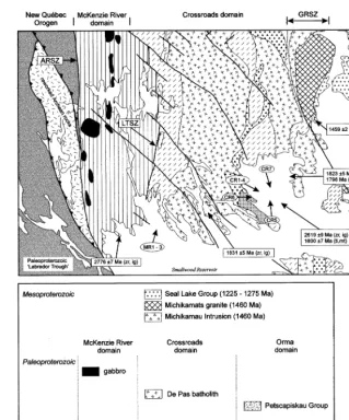 Fig. 4. Geology of the southwestern core zone in the area around the Smallwood Reservoir, Labrador (southern part of NTS maparea 23I)