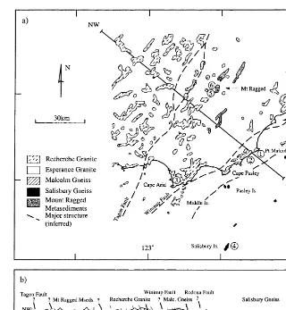 Fig. 2. (a) Basement geology of the eastern Nornalup Complex showing major lithological units and structures (adapted after Myers,1995a)