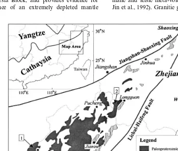 Fig. 1. Simpliﬁed geological map of Cathaysia Block, SE China, illustrating the distribution of Precambrian basement (modiﬁedafter Hu et al