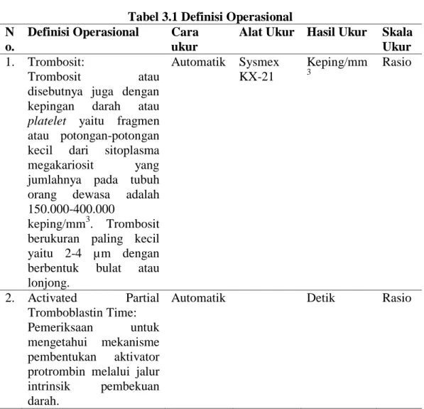 Tabel 3.1 Definisi Operasional  N