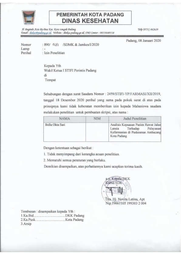 Gambar 4. Surat Rekomendasi dari Dinas Kesehatan Kota Padang 