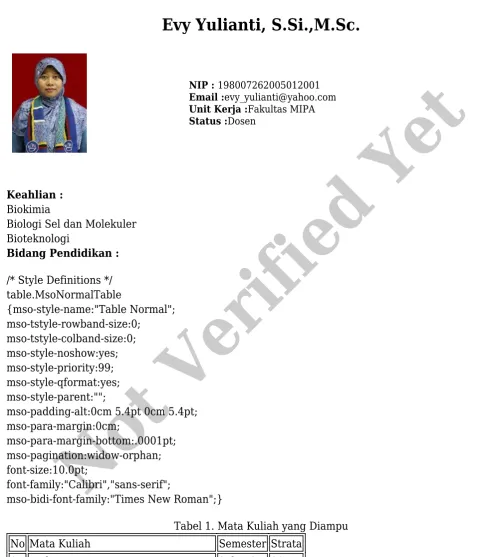 Tabel 1. Mata Kuliah yang Diampu