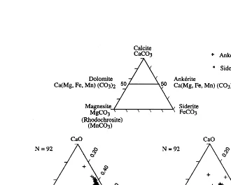 Fig. 9. Compositional analyses of carbonates from the alteration zone in the Hunter Mine group (N’dah, 1998).