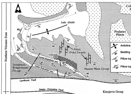 Fig. 2. Geology of the Hunter Mine area (after Dostal and Mueller, 1997).